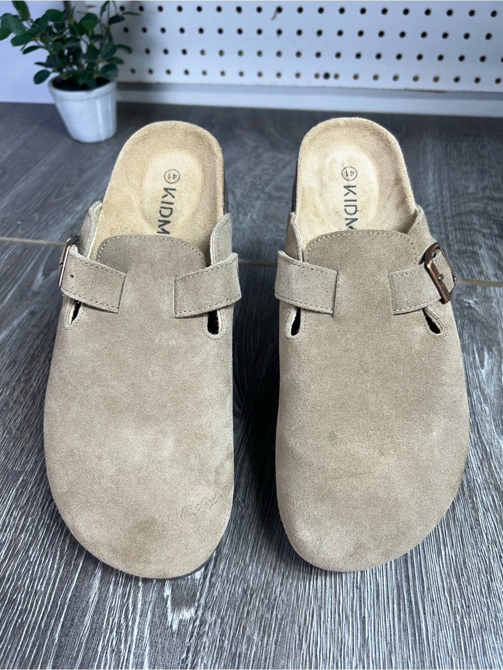 KIDMI Taupe Suede Slip-On Clogs with Buckle